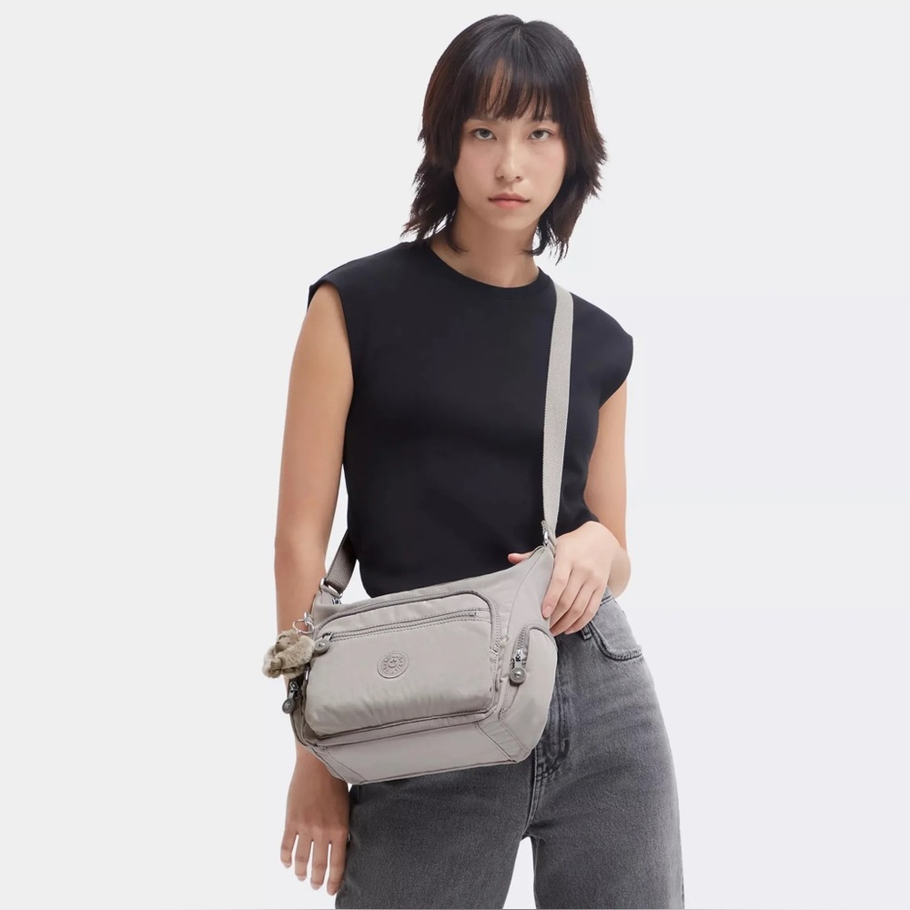 NWT Kipling Gabbie Small Grey Gris Crossbody Bag Purse Nylon Monkey Travel - Picture 15 of 16